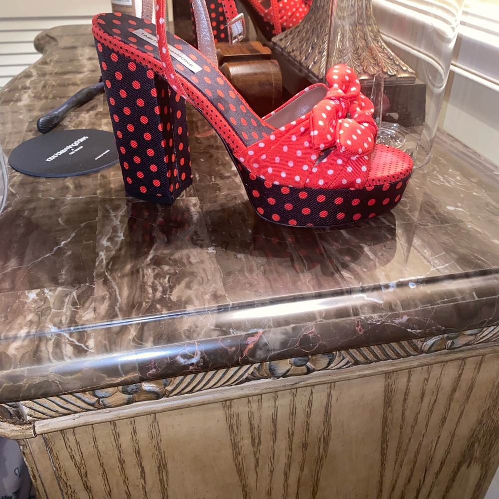 Tabitha Simmons red polka dot block heel
